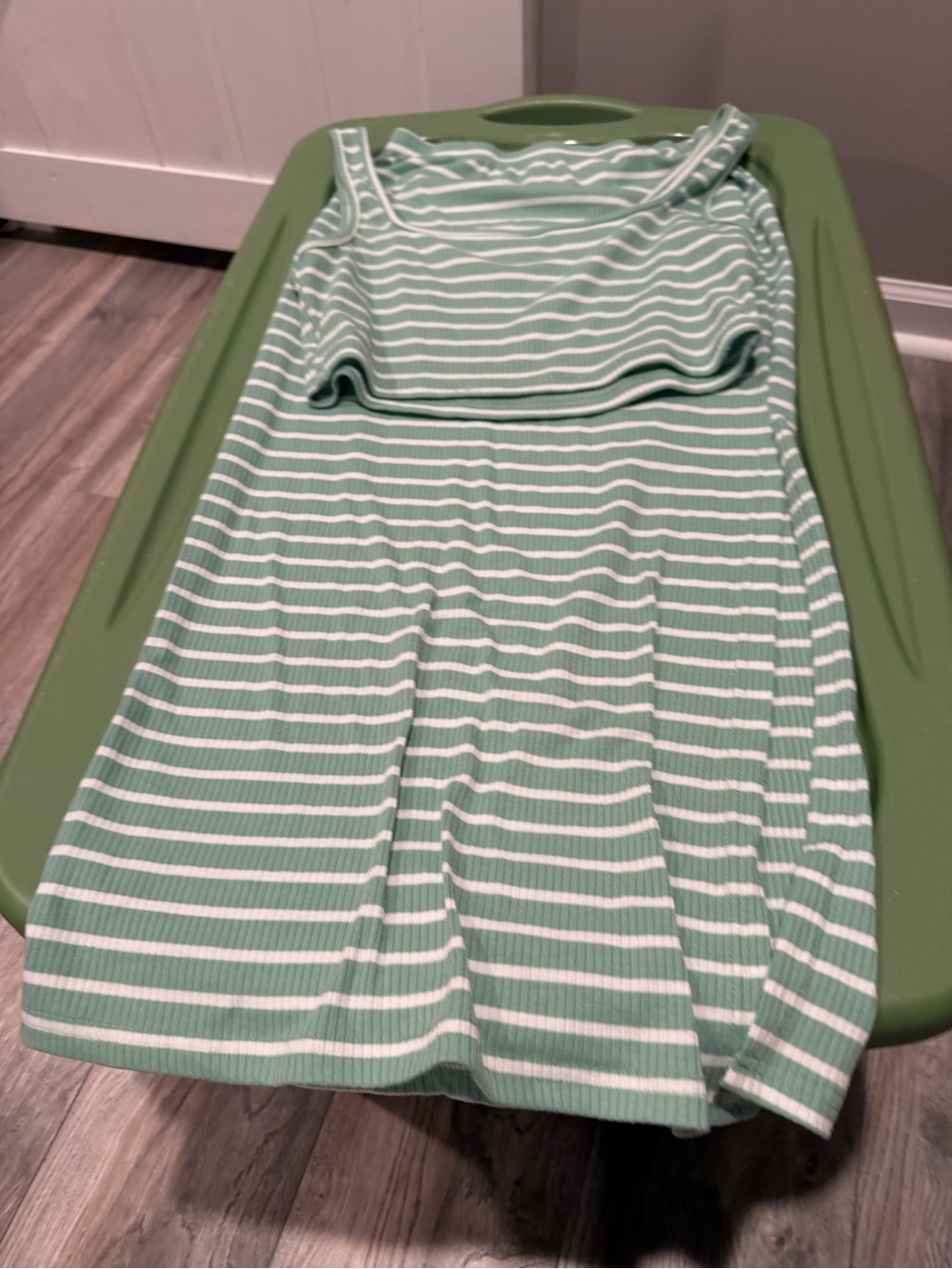 SHEIN Mint Green & White Striped Ribbed Tank Dress